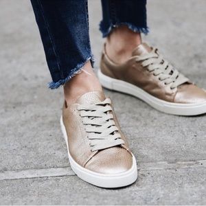 Frye Women's Ivy Low Lace Gold‎ Sneakers shoes rose gold tennis shoes size 8.5M